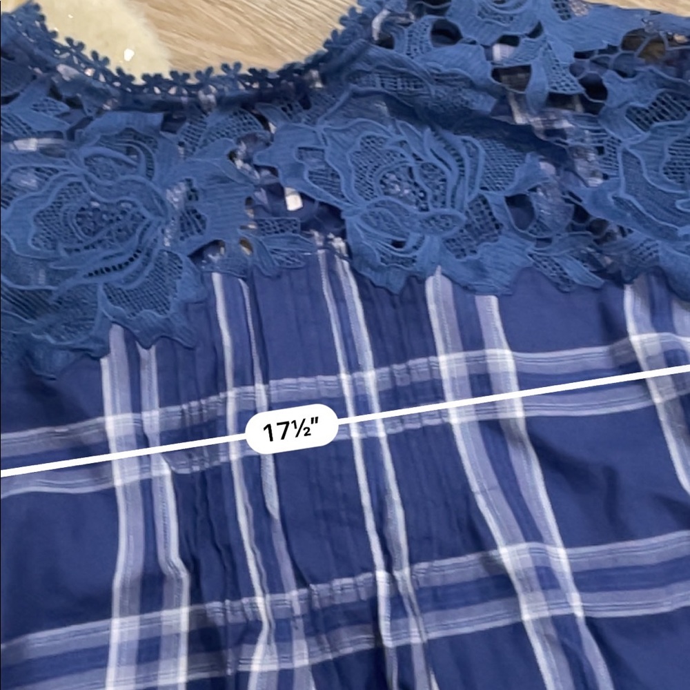 Free people blue darling Diana lace plaid shirt - Picture 5 of 6